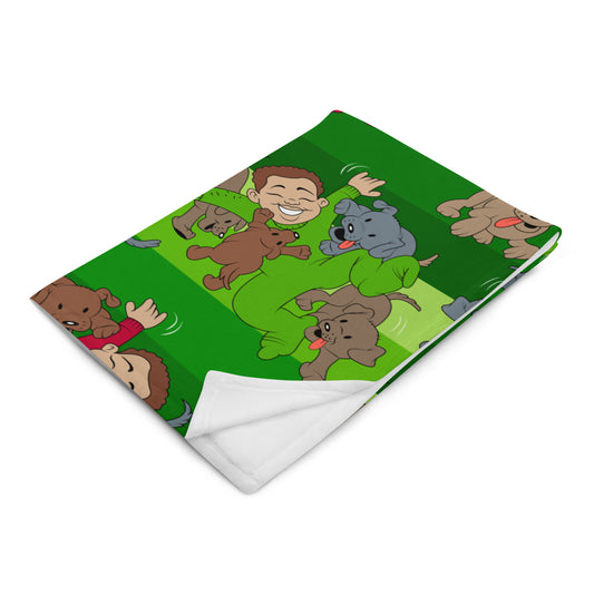 Kidflava Kids™ Giggles and Puppies throw blanket green
